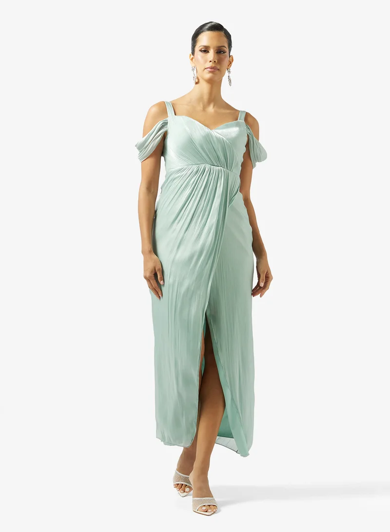 Shimmer Cold Shoulder Draped Dress